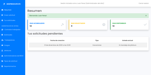 Captura de pantalla de "Sistema de Solicitud de Días Libres"