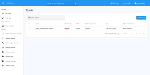 Captura de pantalla de "Sistema de Mesa de Ayuda"